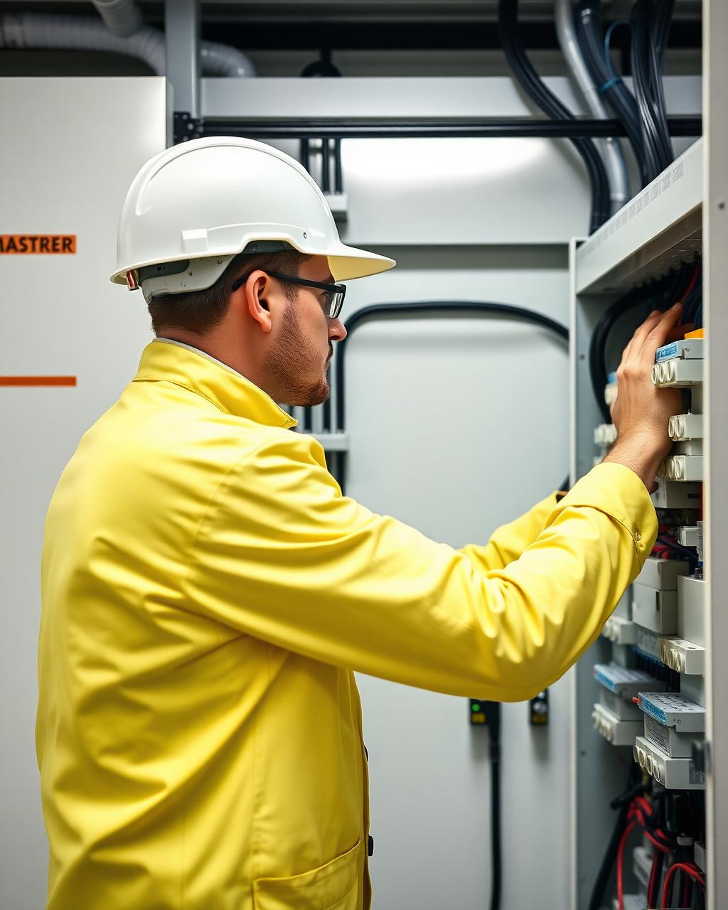 Elektromeister bei der Arbeit an einem Verteilerschrank